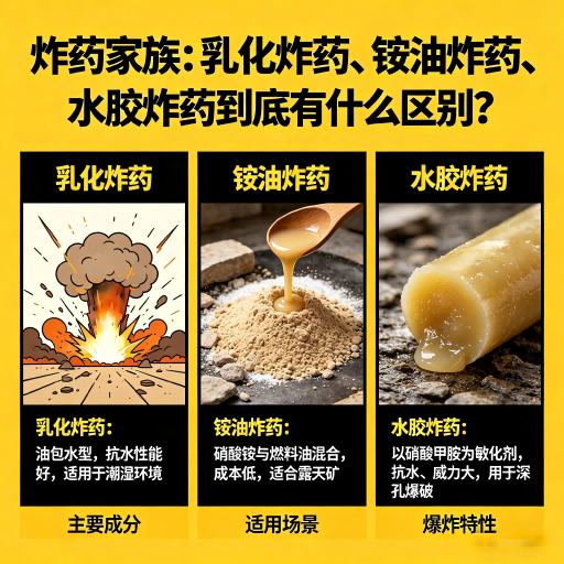 河西炸药家族：乳化炸药、铵油炸药、水胶炸药到底有什么区别？
